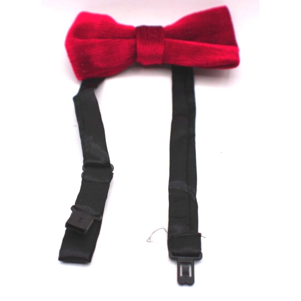 Red Velvet Adjustable Bow Tie Necktie Black Straps Formal Party Cocktail Vintage
